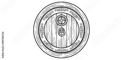 Round Hobbit Style Door Icon Line Art Vector
