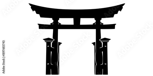 Miniature Torii Gate Silhouette Vector Illustration
