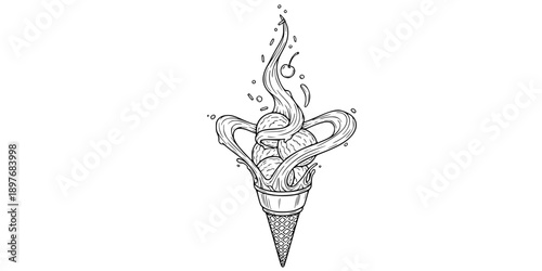 Surreal Anti Gravity Ice Cream Cone Flowing Upwards
