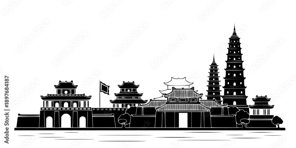 Fototapeta premium Vietnamese City of Hue Skyline Icon