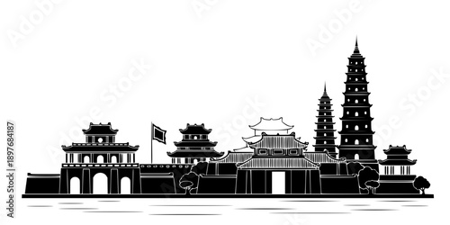 Vietnamese City of Hue Skyline Icon

