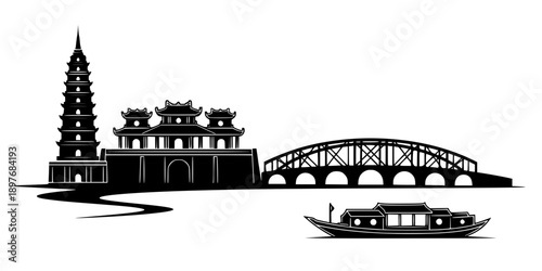 Vietnamese City of Hue Skyline Icon
