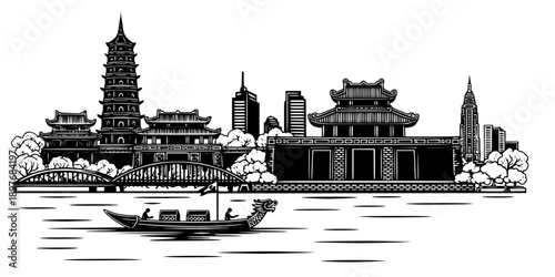 Vietnamese City of Hue Skyline Icon
