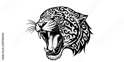 Roaring Jaguar Head Tattoo Style Silhouette Vector
