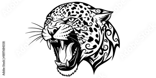 Roaring Jaguar Head Tattoo Style Silhouette Vector
