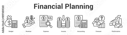 Financial Planning web banner icon set vector illustration concept for business with icon of Budget, Revenue, Expense, Income, Accounti.