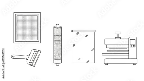 Screen printing equipment set illustration