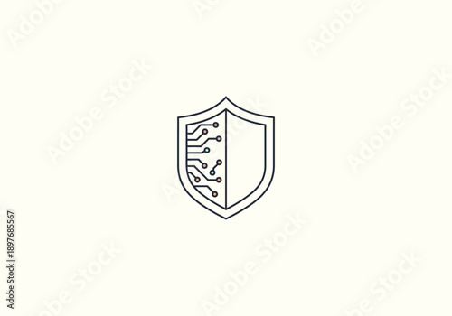 Vector Concept Design Flat Icon Digital Security Shield Icon with Circuit Board Design, Protection Concept.