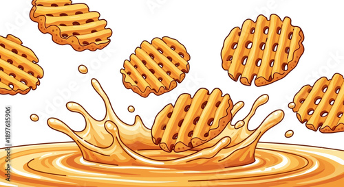 Waffles Falling into Syrup