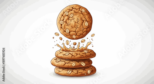 Stack of Oatmeal Cookies with One Falling