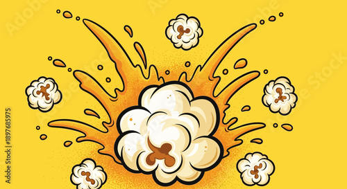 Popcorn Explosion with Flying Kernels