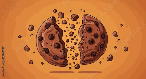 Chocolate Chip Cookie Breaking Apart with Crumbs