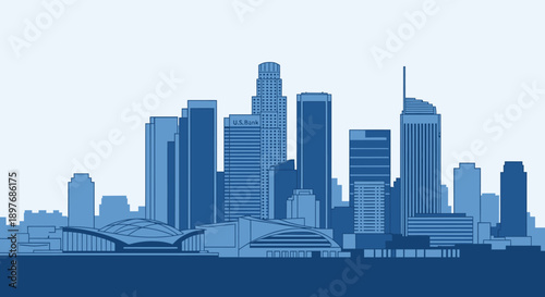 City Skyline Silhouette with Tall Buildings.