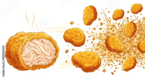 Fried Chicken Nugget Exploding into Pieces