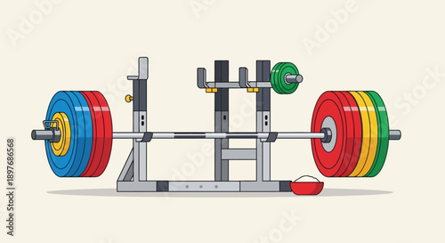 Colorful Weights on Barbell Illustration.