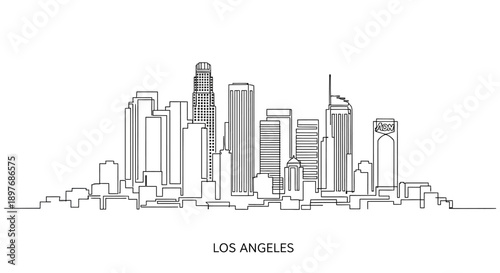 Los Angeles City Skyline Line Art Illustration.
