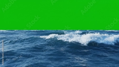 Ocean waves against green screen background for chroma keying