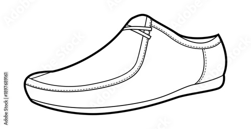 mule shoe women single line. Rounded toe slip on footwear for weekend errands everyday wear. Technical fashion illustration CAD mockup clean vector man unisex isolated modern style.