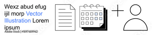Organization, scheduling, productivity, teamwork, resource management, planning. Set of icons showing a document, calendar and person symbol. Organization and scheduling concept