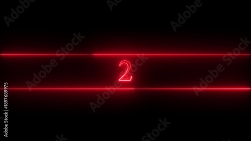 Neon number 2 educational mathematics animated icon with glowing line style on black background. Represents learning, counting, numeracy, math education, first step, beginner.