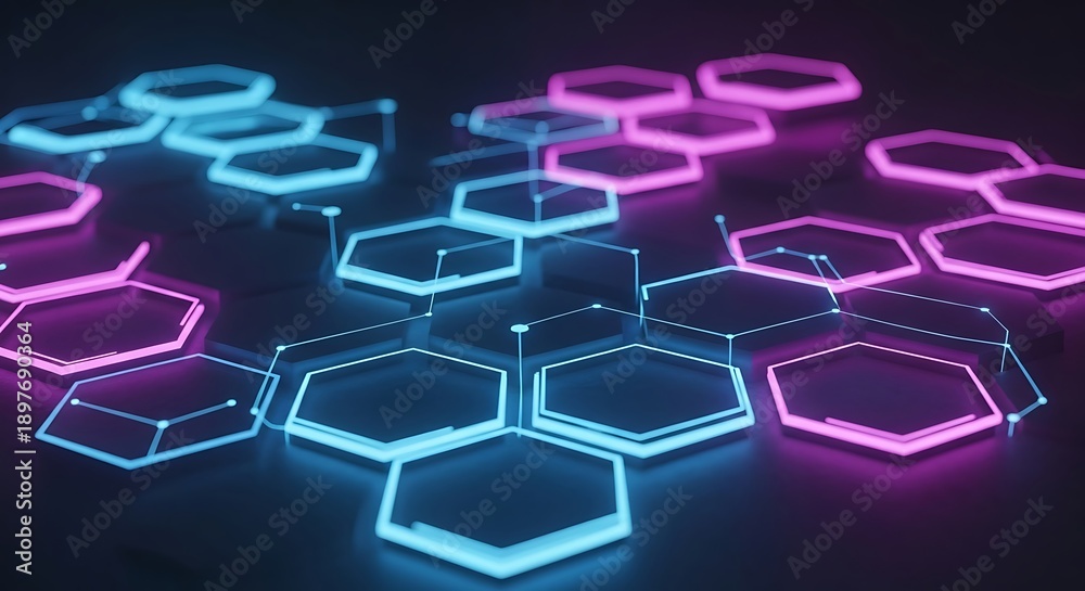 Obraz premium Abstract Network of Glowing Hexagons