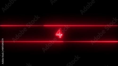 Neon number 4 educational mathematics animated icon with glowing line style on black background. Represents learning, counting, numeracy, math education, first step, beginner.