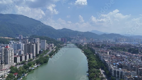 Sanming Fujian Aerial View - Both Sides River City Scenery