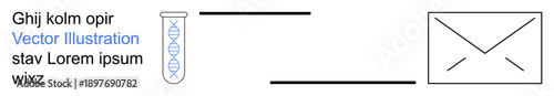 Science communication, genetic research, data sharing, laboratory processes, information transfer, educational tools. A DNA-filled test tube connected to an envelope. Science communication