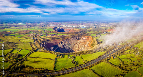 Aerial open-pit quarry and industrial landscape near Coalville, Leicestershire