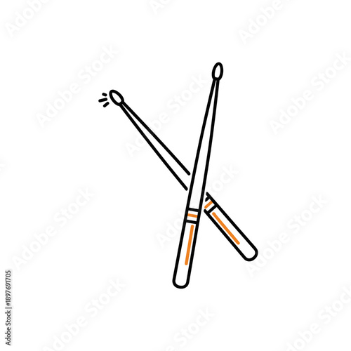 Two wooden drumsticks crossed. Vector illustration.