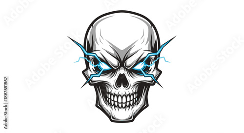 Menacing Skull with Blue Eyes Illustration.