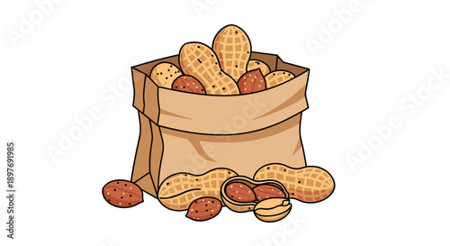 Peanuts Spilling from Brown Paper Bag.