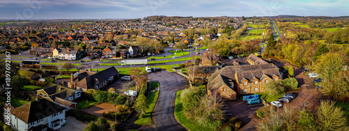 Tablou pe pânză Drone aerial of Field Head village and suburban housing, Leicestershire UK
