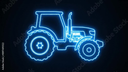 Isolated blue tractor silhouette on a white background depicting modern agricultural machinery and farming equipment for industry transportation