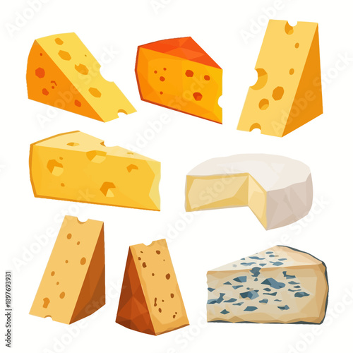 Assortment of Cheese Slices and Wedges, Variety of Cheeses, Dairy Product