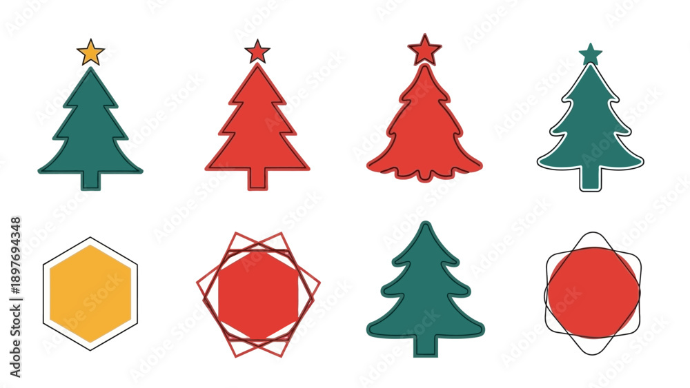 Obraz premium Christmas Tree Icons Set: Festive Holiday Vector Graphics Collection