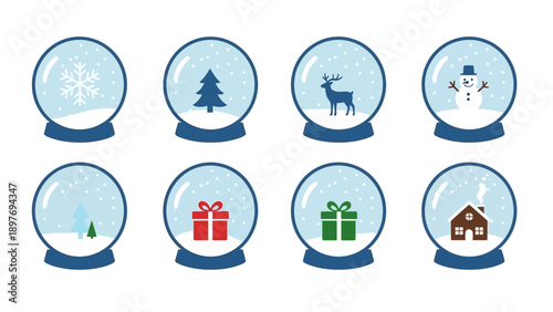 Christmas Snow Globe Collection: Snowflake, Tree, Deer, Snowman, House, Gifts