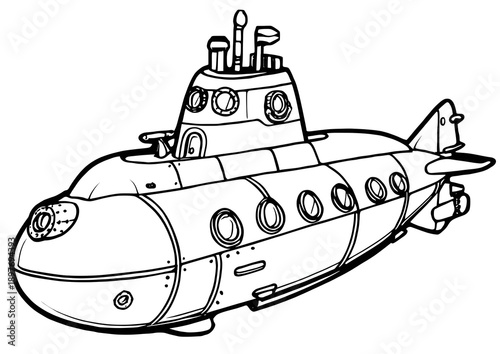 Submarine with round window coloring page