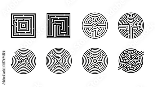 Collection of Diverse Maze Designs: Square and Circular Labyrinths