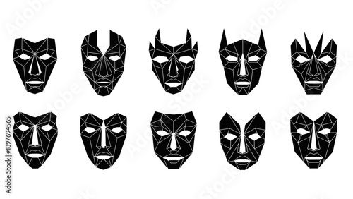 Collection of Diverse Geometric Tribal Masks, Mysterious and Ancient Design