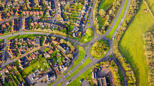 Fotografie Drone aerial of Field Head village and suburban housing, Leicestershire UK