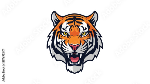Fierce Tiger Head Mascot Logo, Roaring Wild Animal, Aggressive Predator