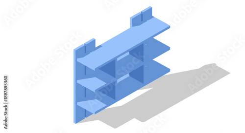 Blue 3D Rendered Shelf with Multiple Tiers.