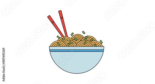 Bowl of Noodles with Chopsticks Inside.