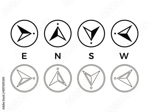 Set of compass arrows symbol, east, north, south and west vector illustration, isolated on transparent background