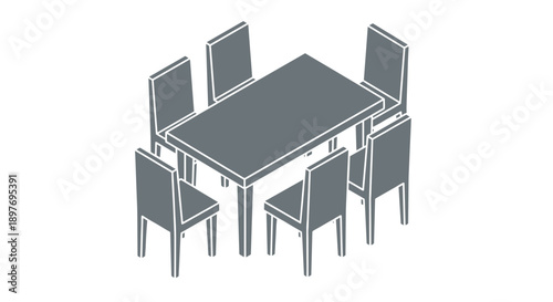 Dining Table with Six Chairs Illustration.