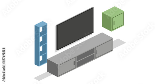 Modern Television Entertainment Center with Accessories.