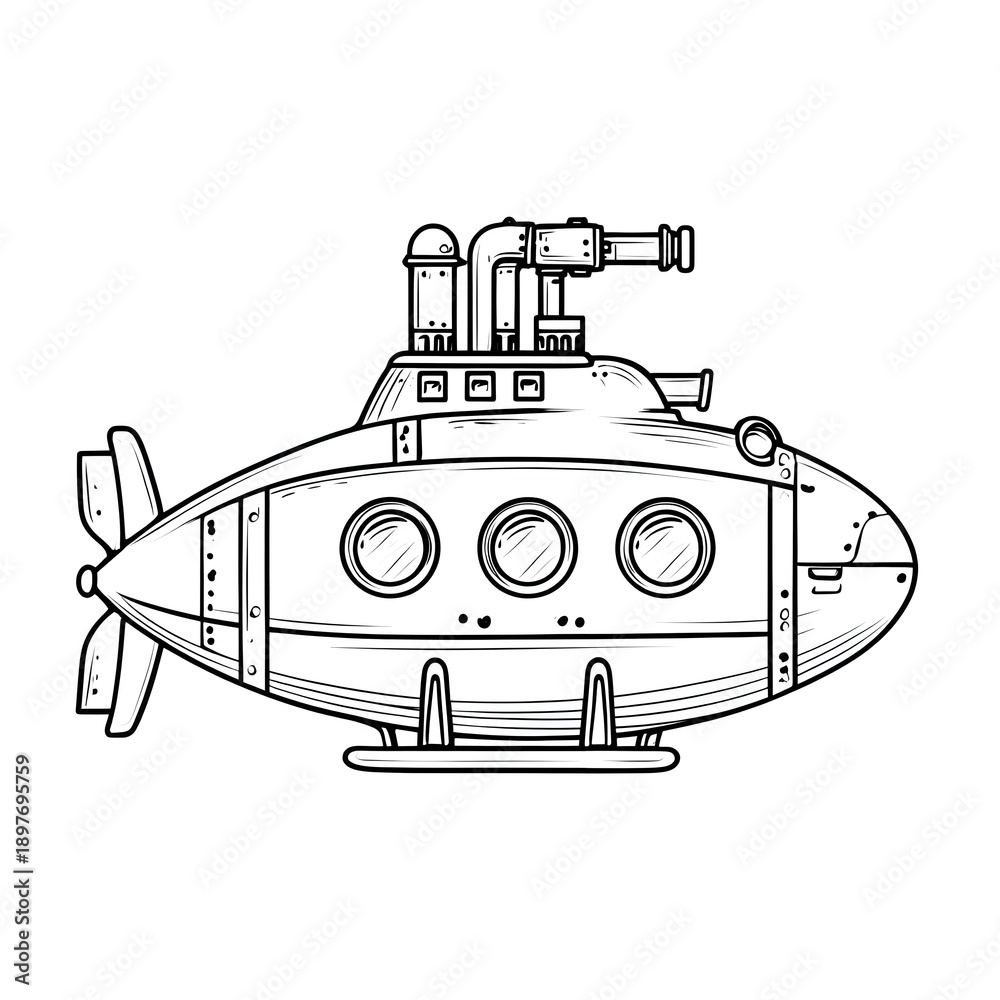 Fototapeta premium A submarine coloring page