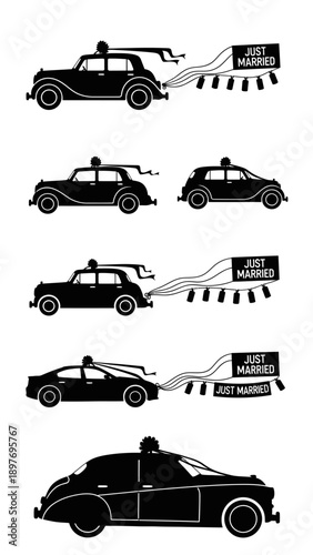 Just Married Car Silhouette Collection: Vintage and Modern Wedding Transportation