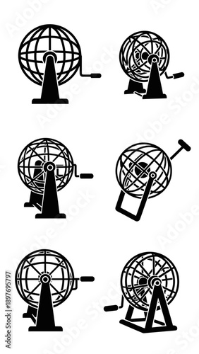Lottery Machine Icon Set: Different Angles and Variations of Bingo Cage
